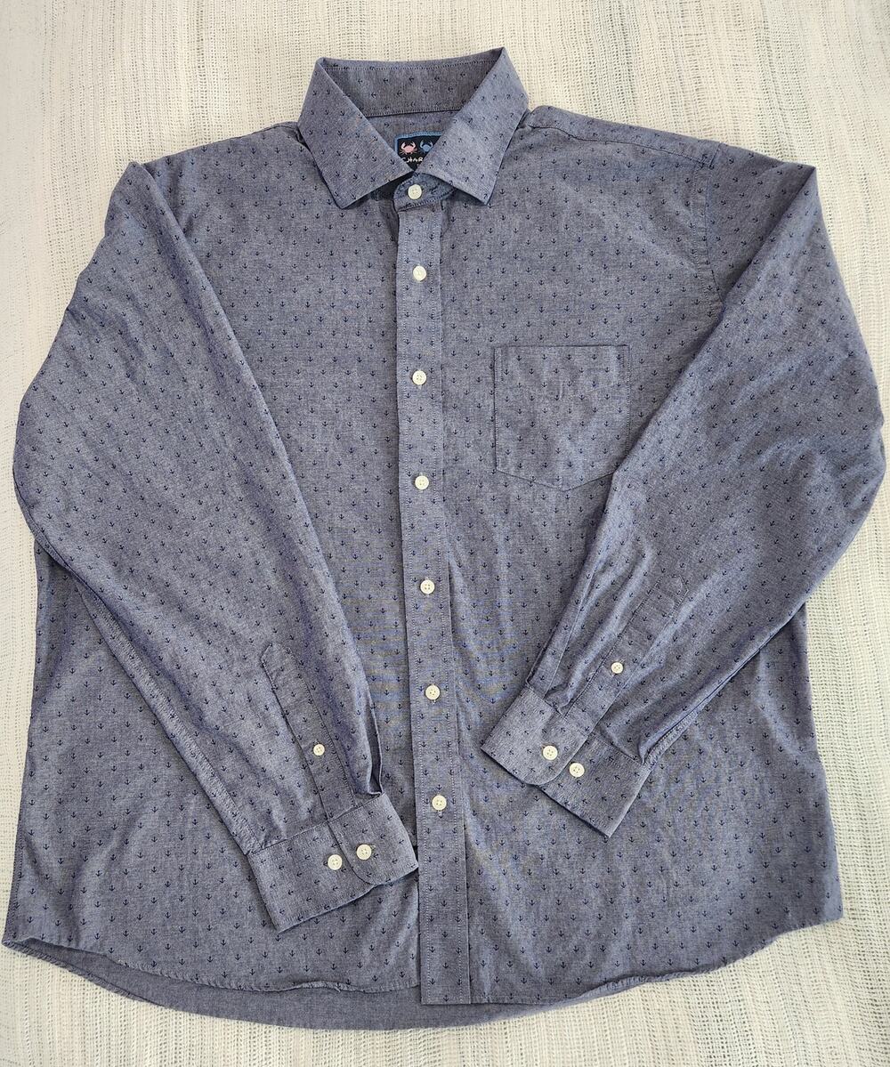 Charleston Threads Men’s XXL Anchor Print Button-Down Shirt – Blue Long Sleeve